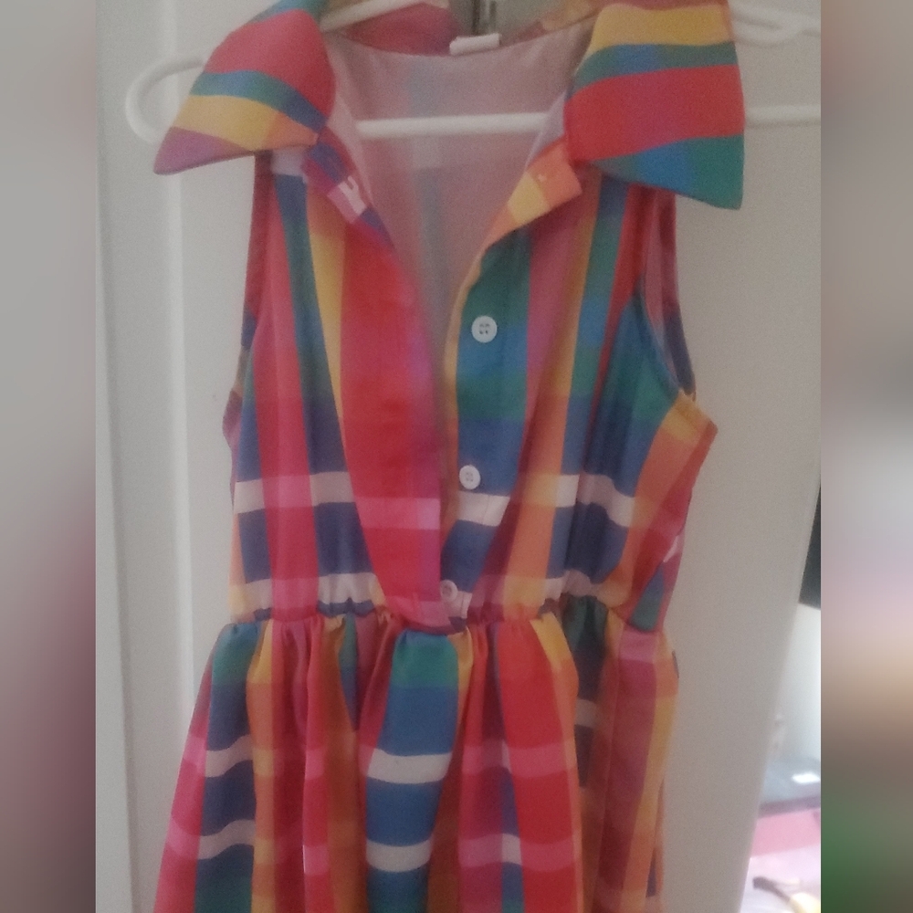 SHEIN Rainbow Striped Collared Casual Dress for Kids